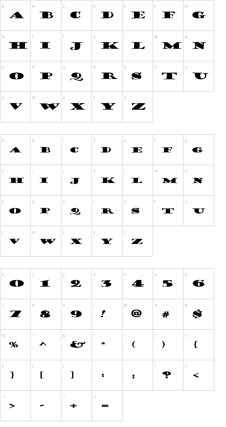 Character Map FZ JAZZY 38 EX Font
