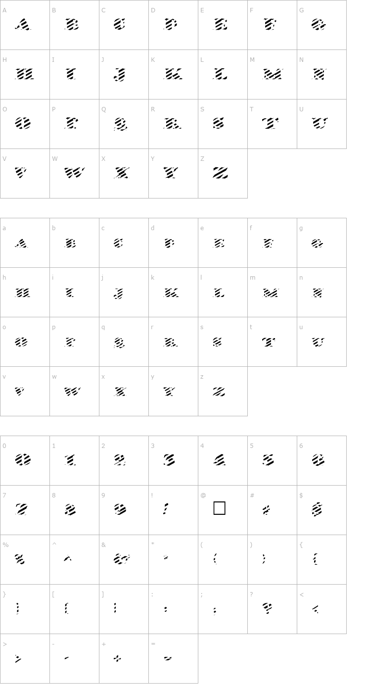 Character Map FZ JAZZY 38 STRIPED Font
