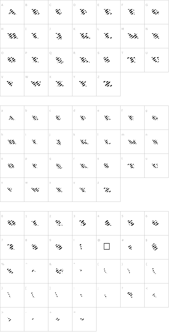 Character Map FZ JAZZY 38 STRIPED LEFTY Font