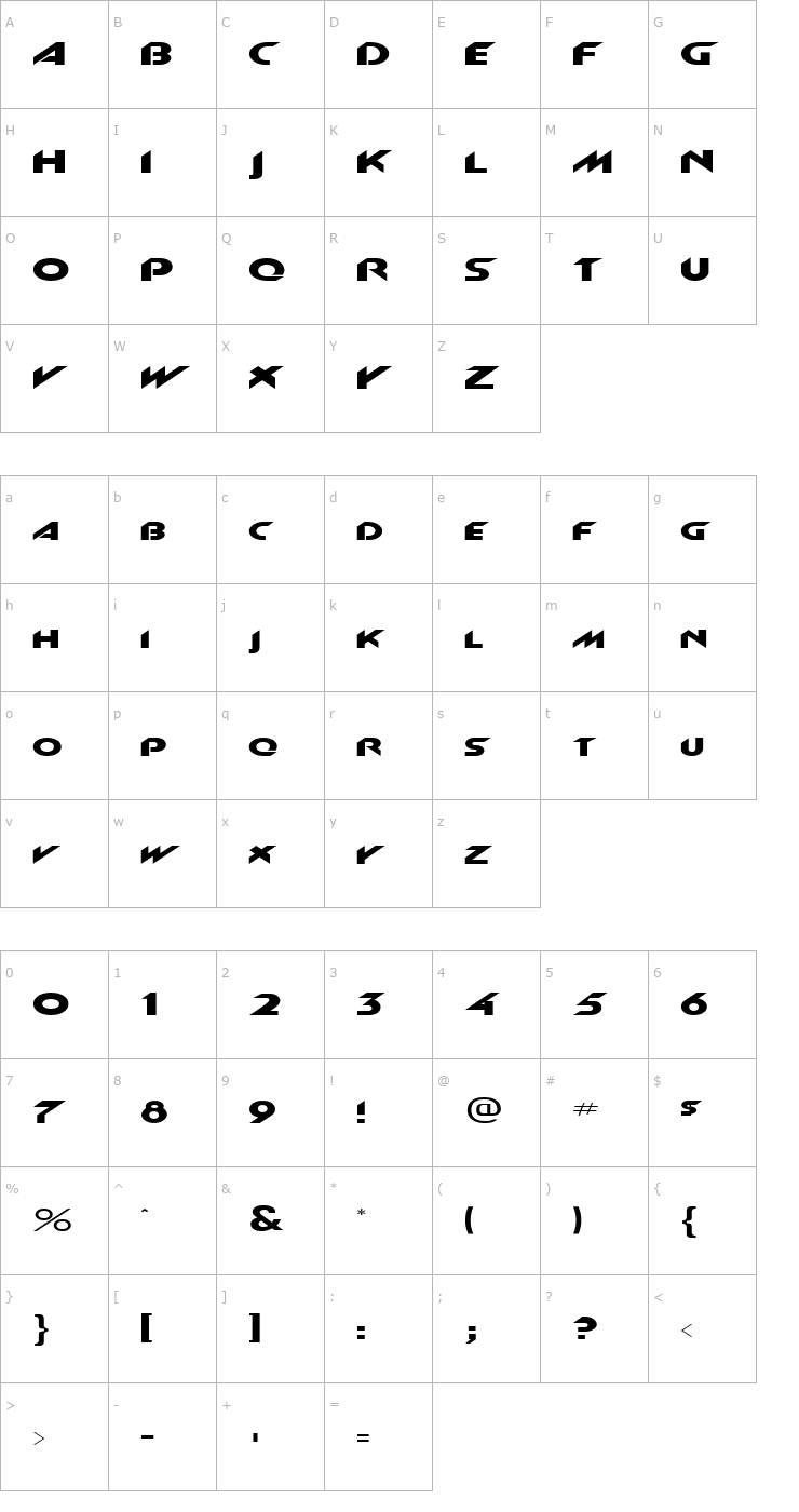 Character Map FZ JAZZY 4 EX Font