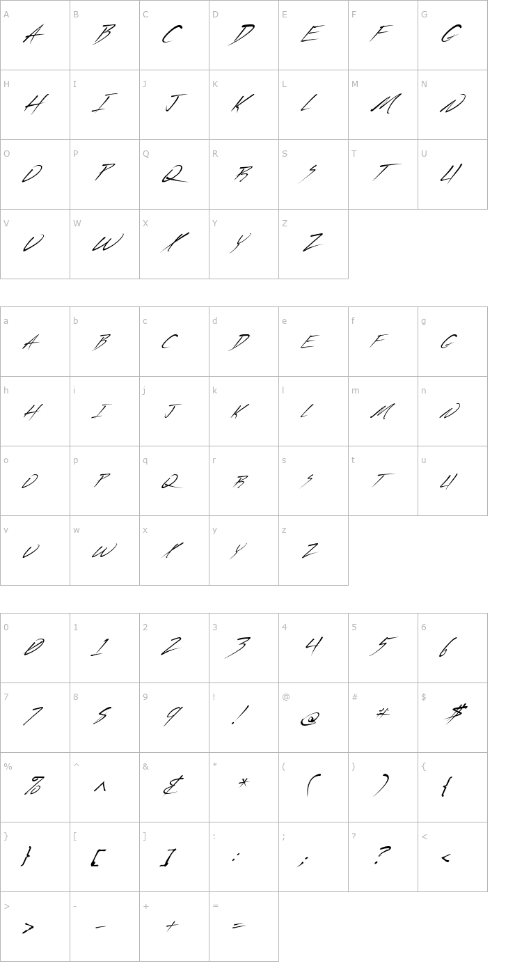 Character Map FZ JAZZY 44 ITALIC Font
