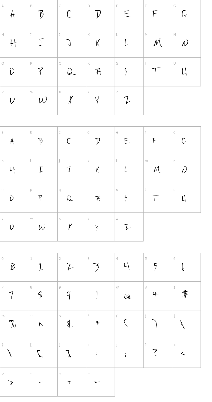 Character Map FZ JAZZY 44 LEFTY Font