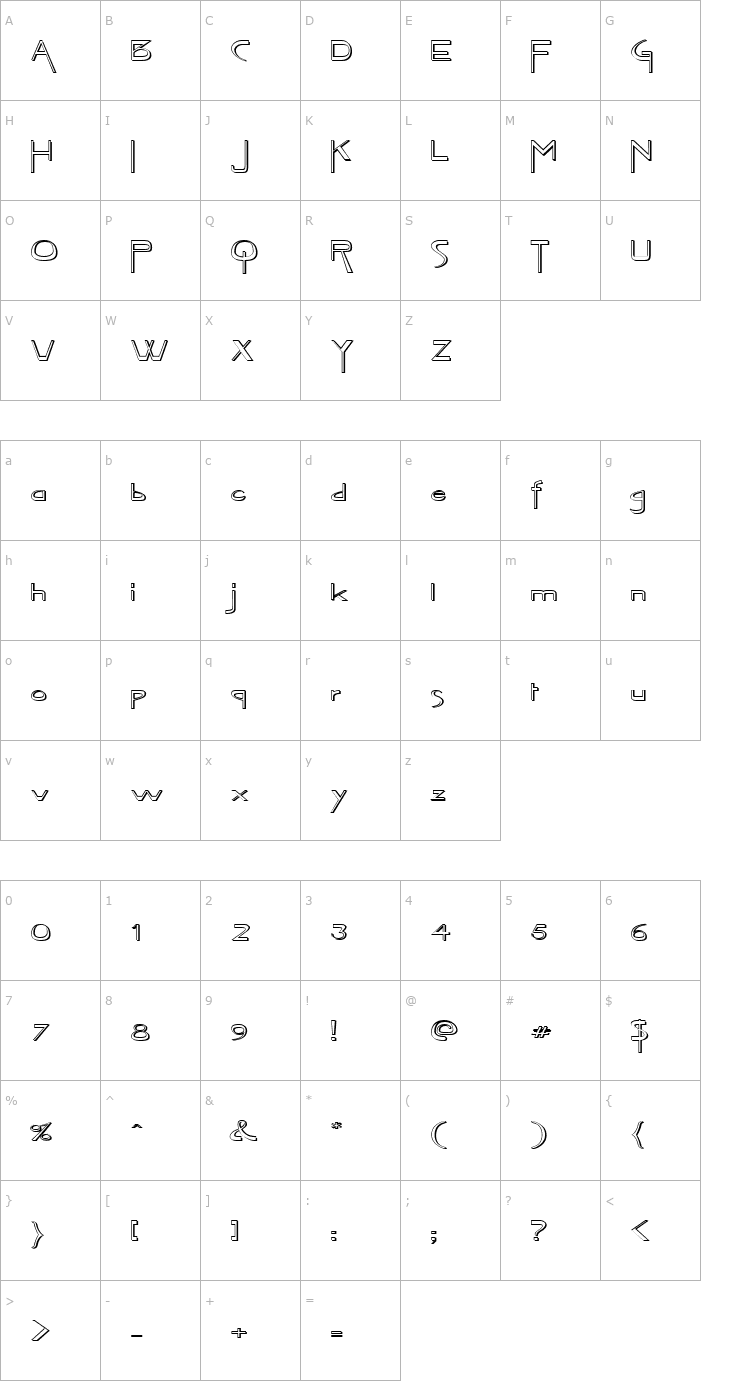 Character Map FZ JAZZY 45 3D EX Font