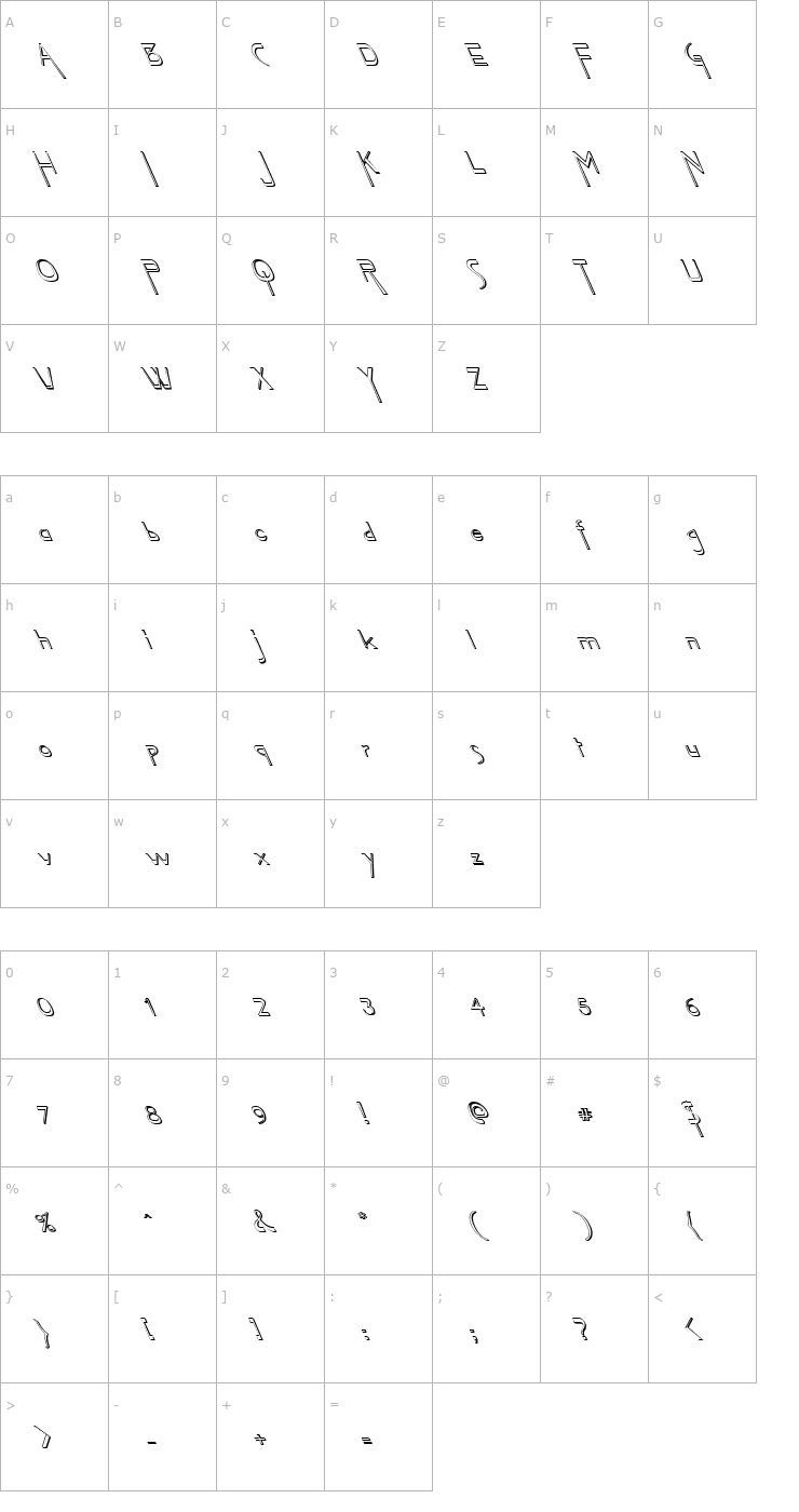 Character Map FZ JAZZY 45 3D LEFTY Font