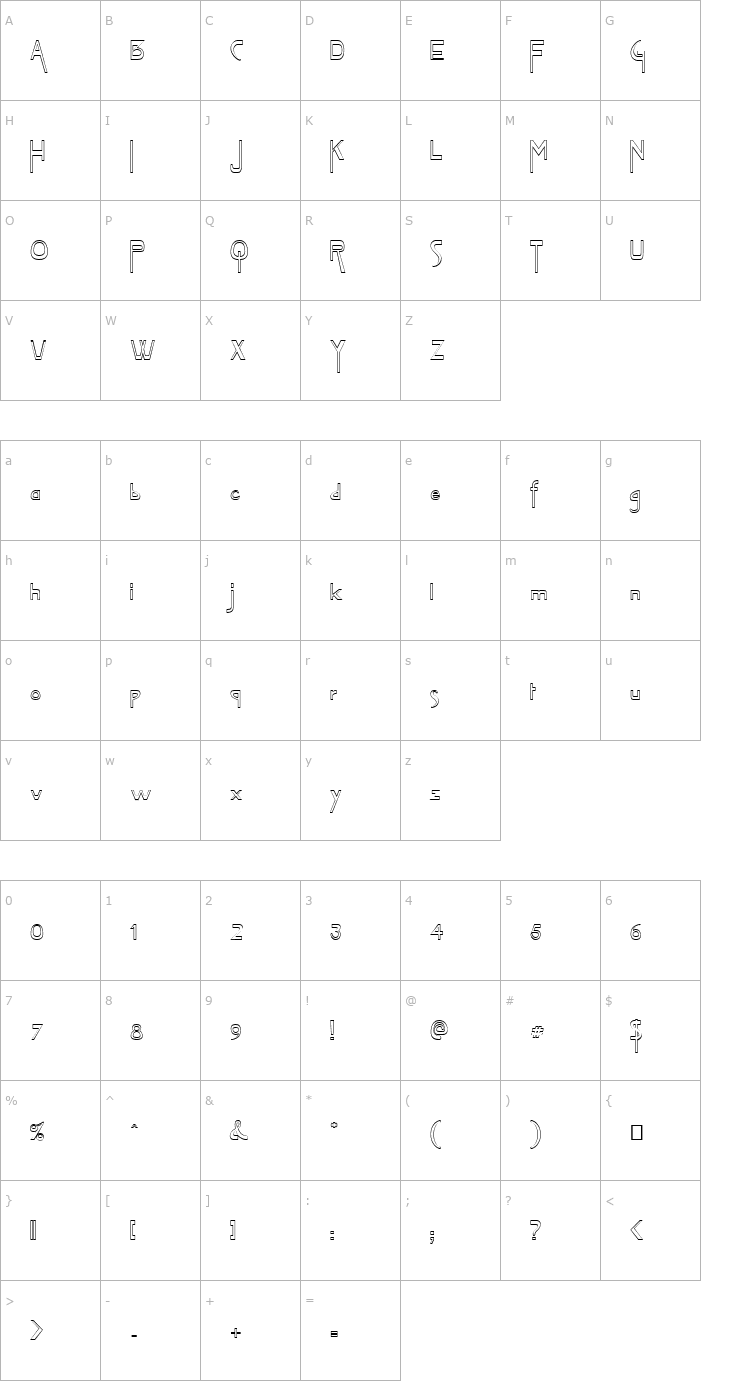 Character Map FZ JAZZY 45 HOLLOW Font