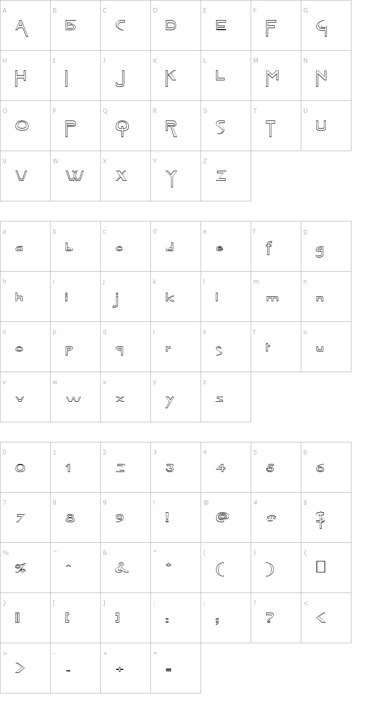 Character Map FZ JAZZY 45 HOLLOW EX Font