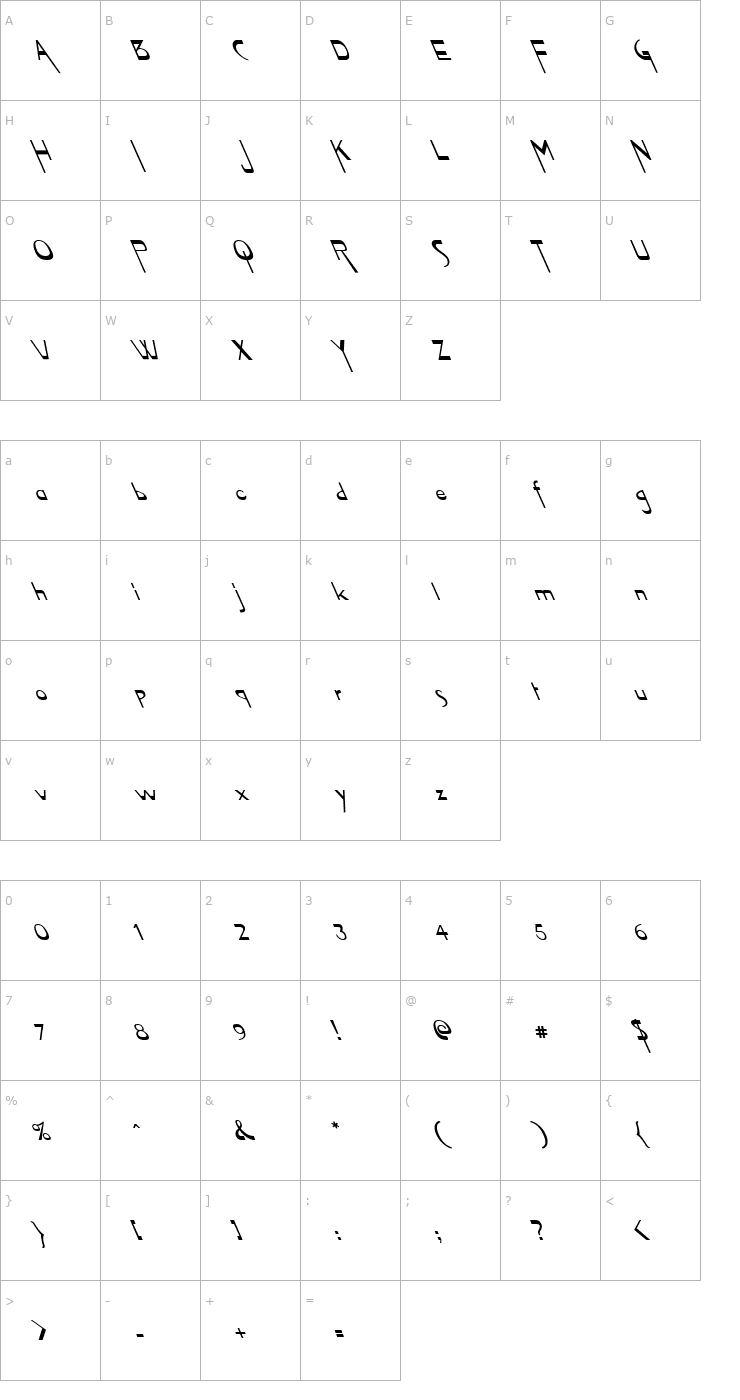 Character Map FZ JAZZY 45 LEFTY Font