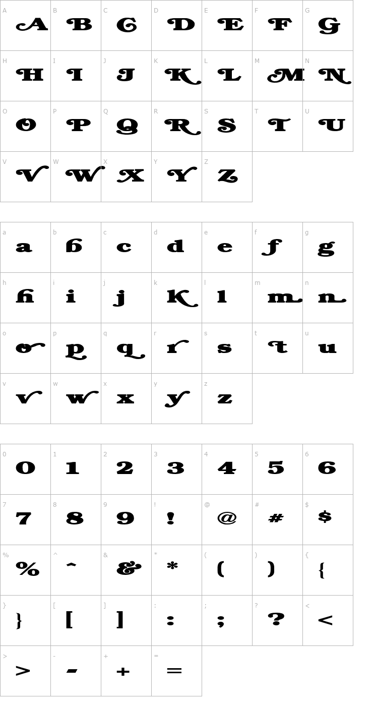 Character Map FZ JAZZY 47 EX Font