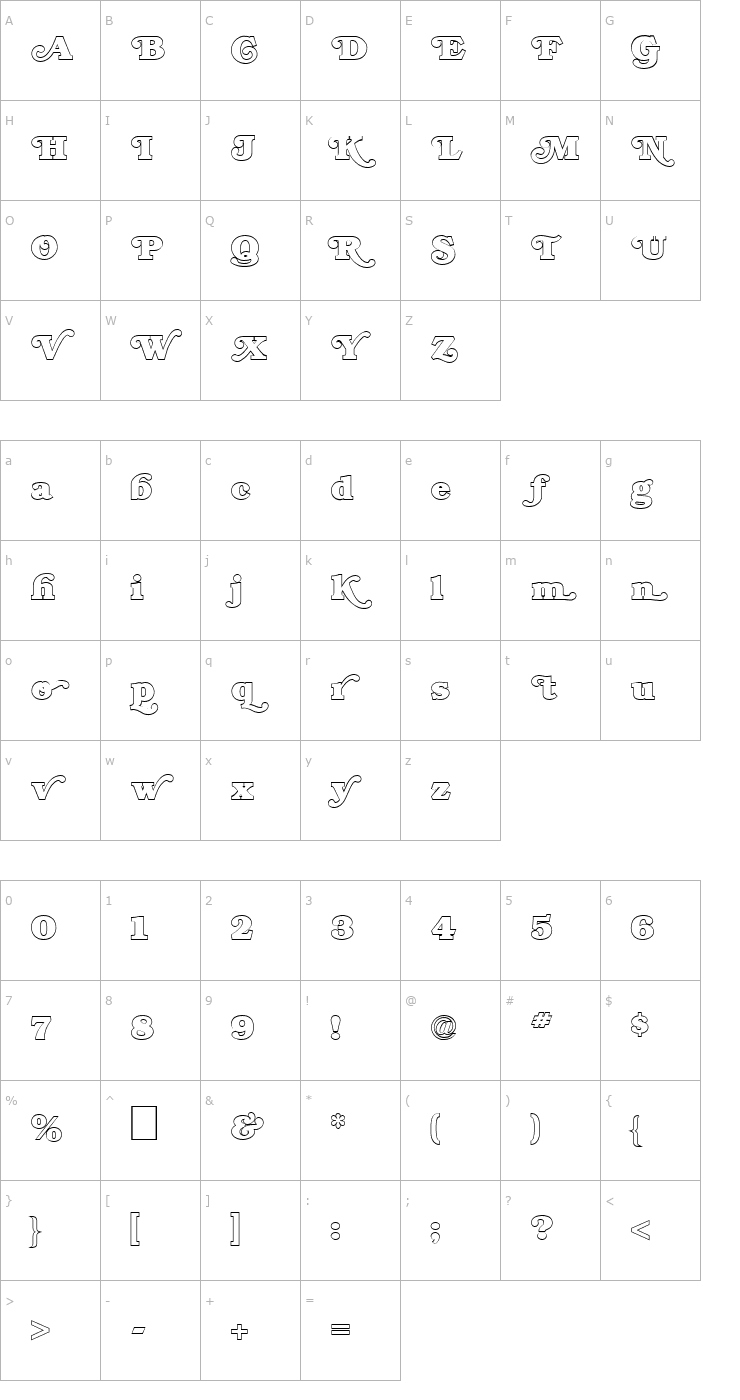 Character Map FZ JAZZY 47 HOLLOW Font