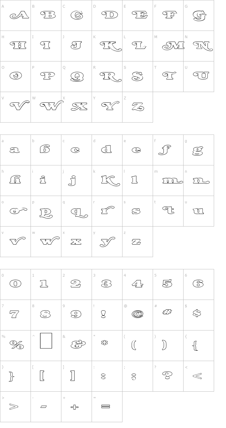 Character Map FZ JAZZY 47 HOLLOW EX Font