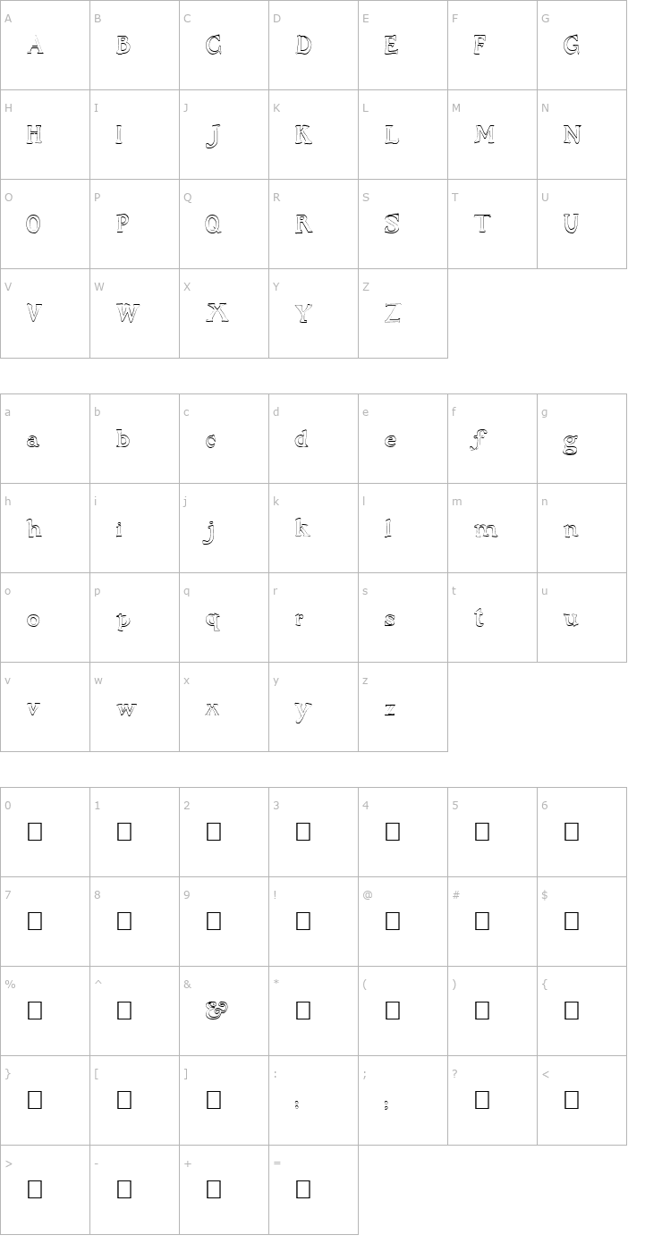 Character Map FZ JAZZY 48 HOLLOW Font