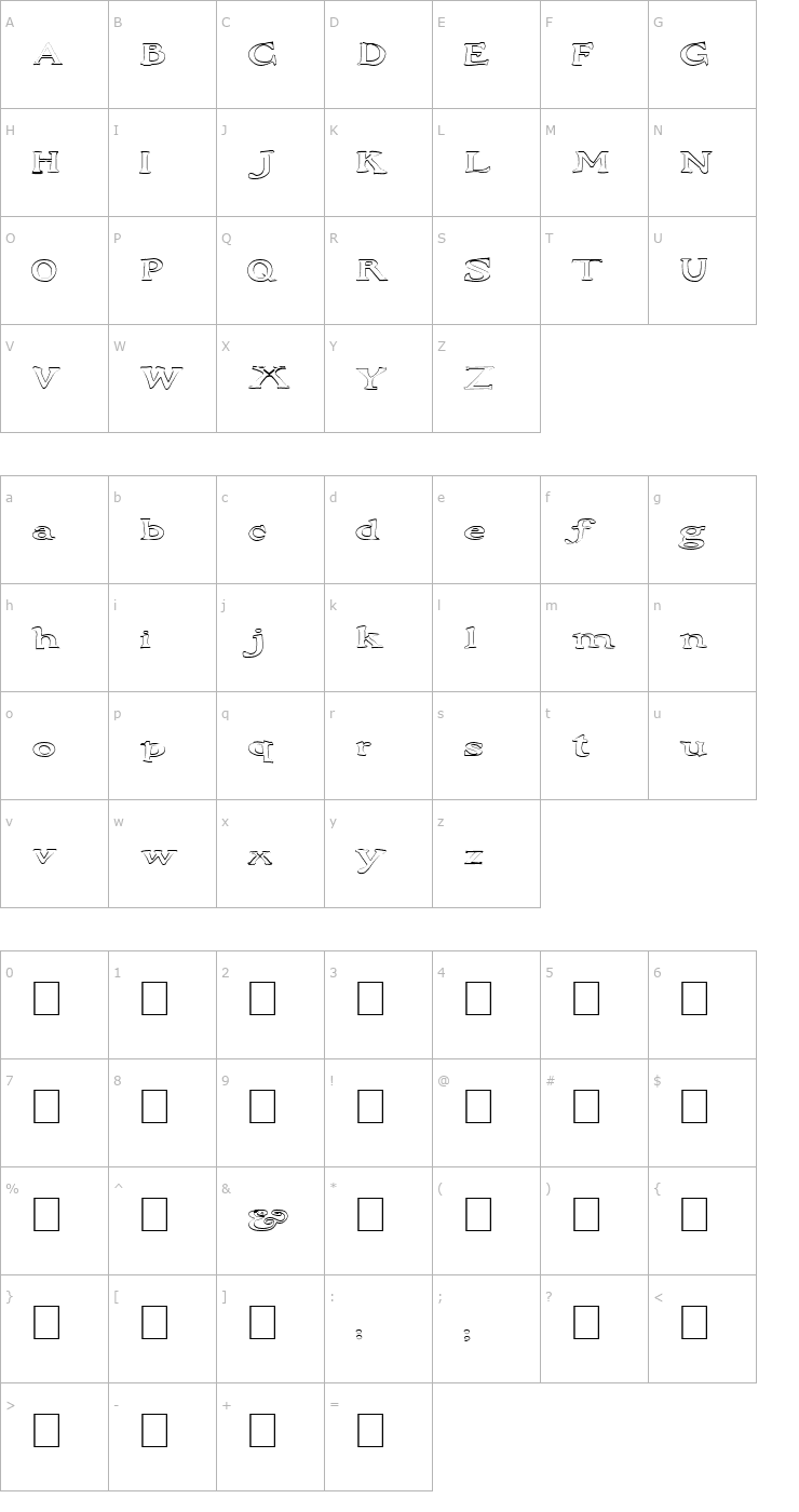 Character Map FZ JAZZY 48 HOLLOW EX Font