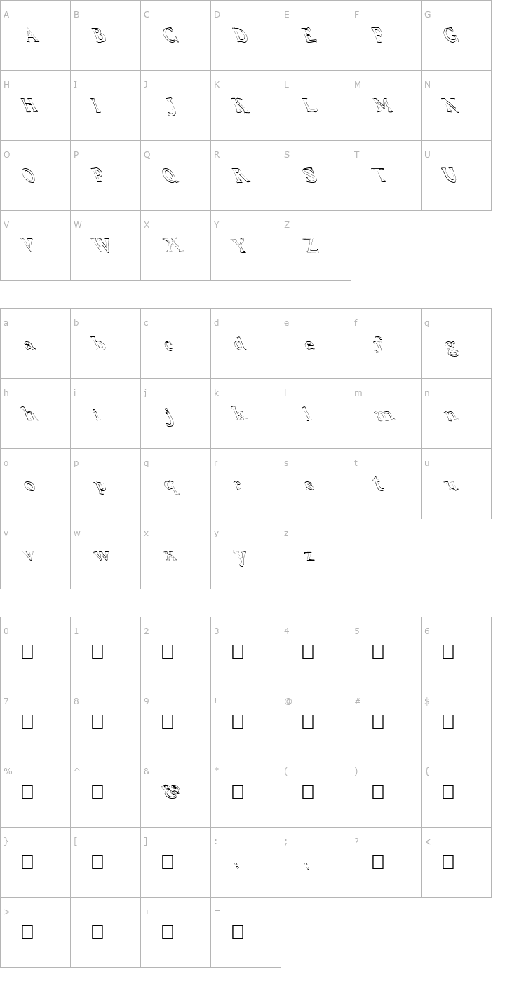 Character Map FZ JAZZY 48 HOLLOW LEFTY Font