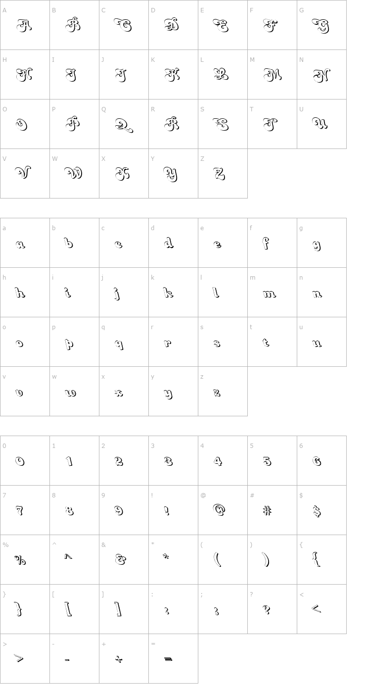 Character Map FZ JAZZY 49 3D LEFTY Font