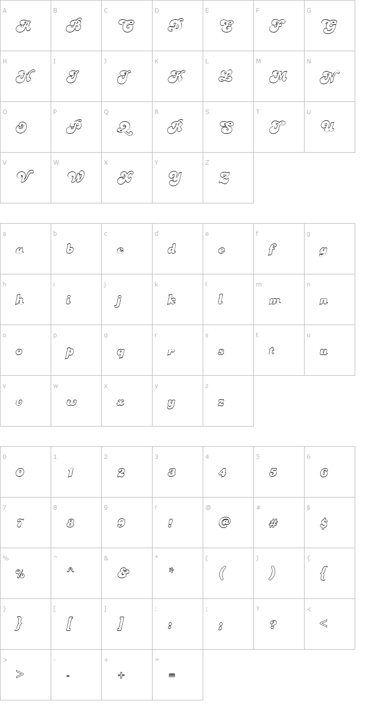 Character Map FZ JAZZY 49 HOLLOW Font