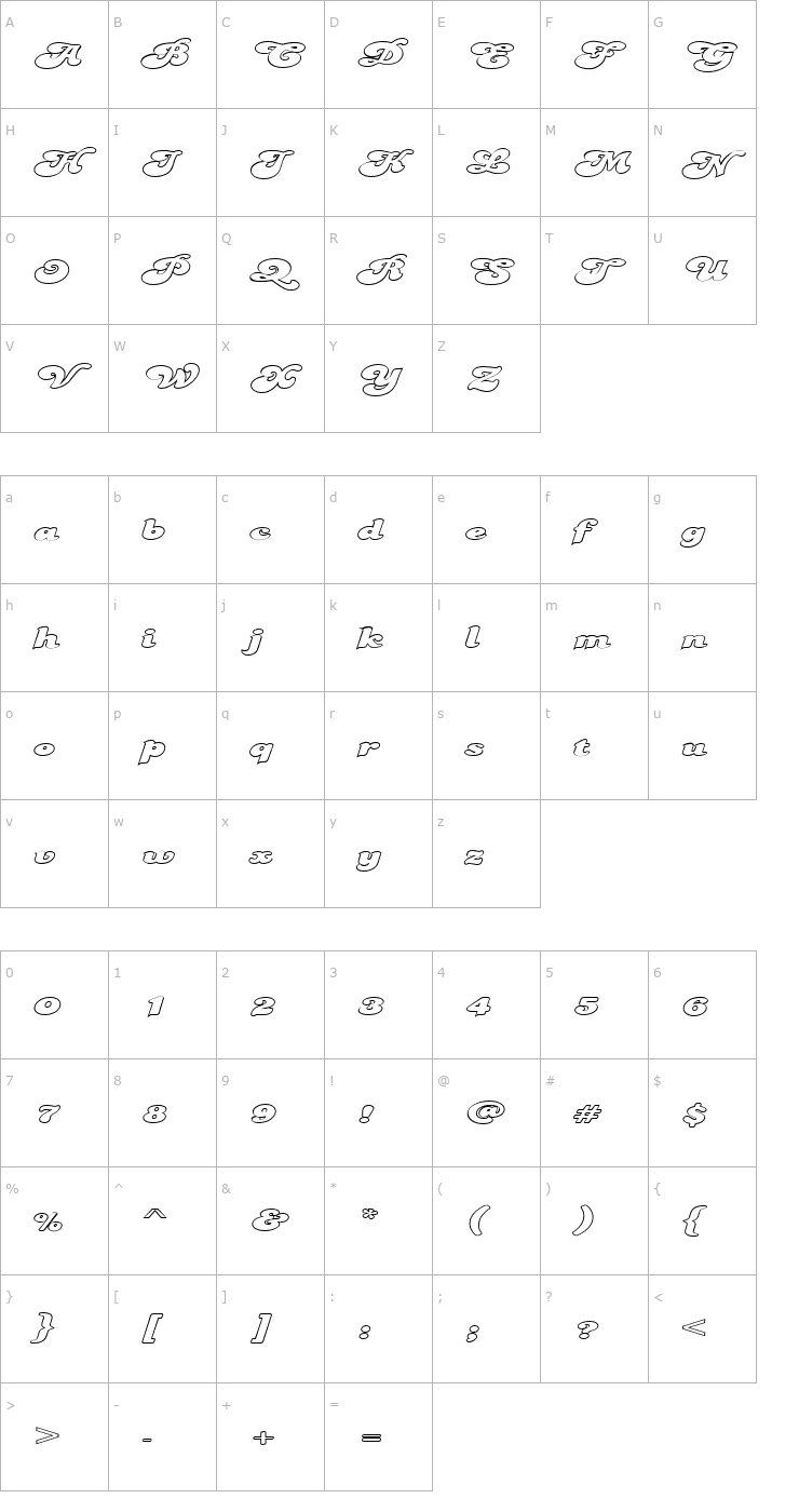Character Map FZ JAZZY 49 HOLLOW EX Font