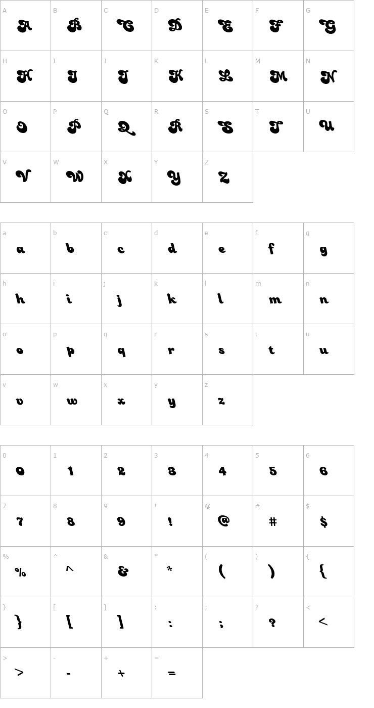 Character Map FZ JAZZY 49 LEFTY Font