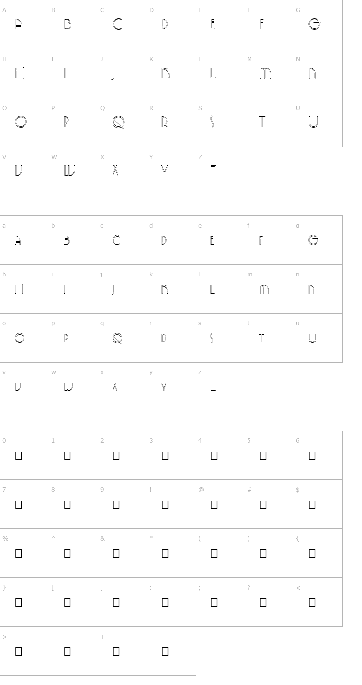 Character Map FZ JAZZY 5 HOLLOW Font