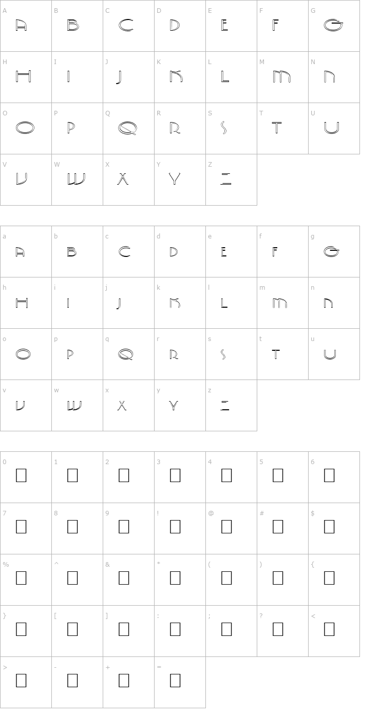 Character Map FZ JAZZY 5 HOLLOW EX Font