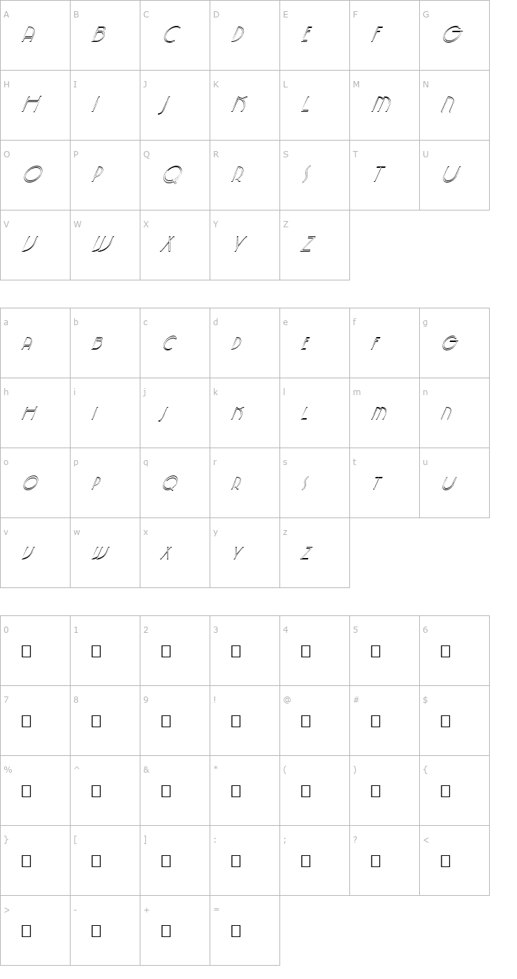 Character Map FZ JAZZY 5 HOLLOW ITALIC Font