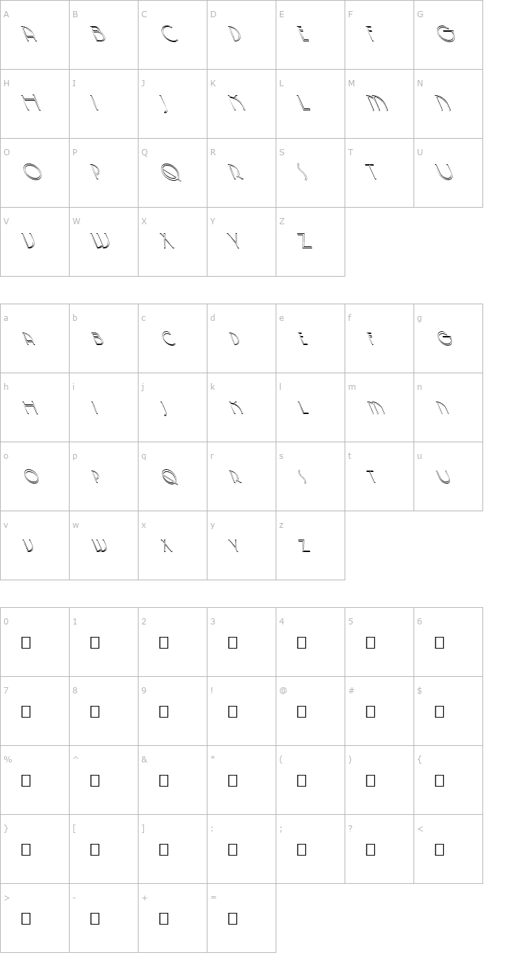 Character Map FZ JAZZY 5 HOLLOW LEFTY Font