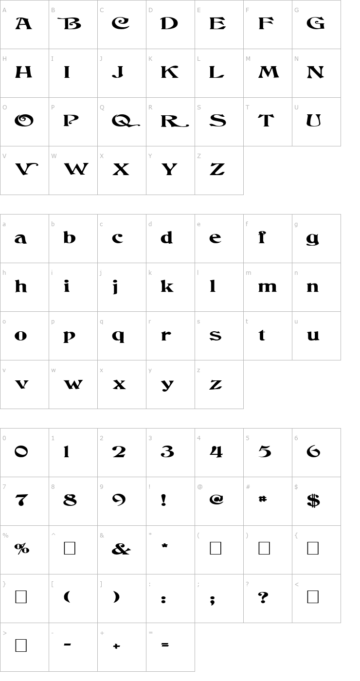 Character Map FZ JAZZY 50 EX Font