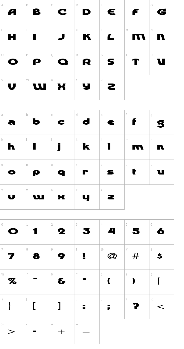 Character Map FZ JAZZY 52 EX Font