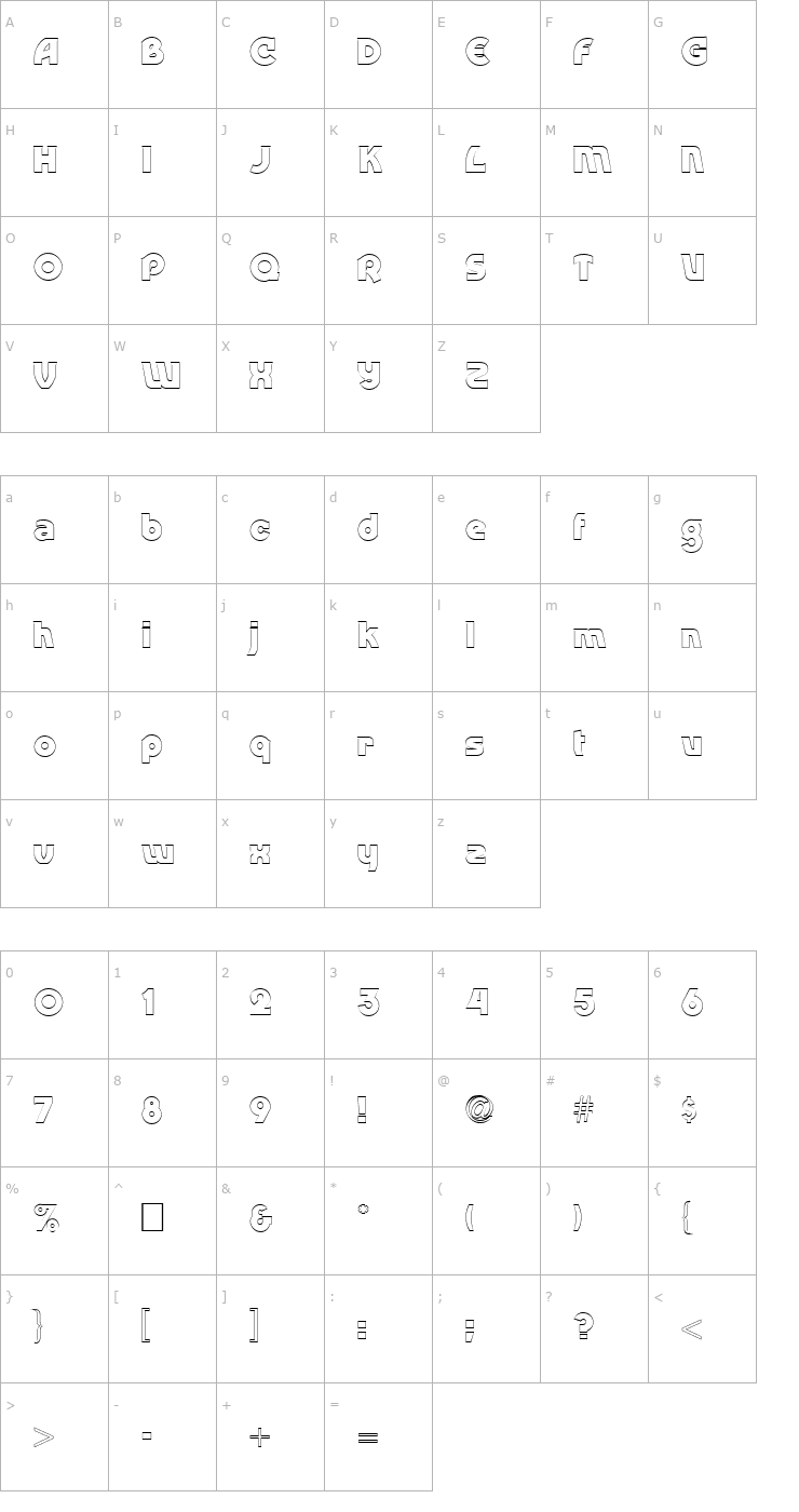 Character Map FZ JAZZY 52 HOLLOW Font