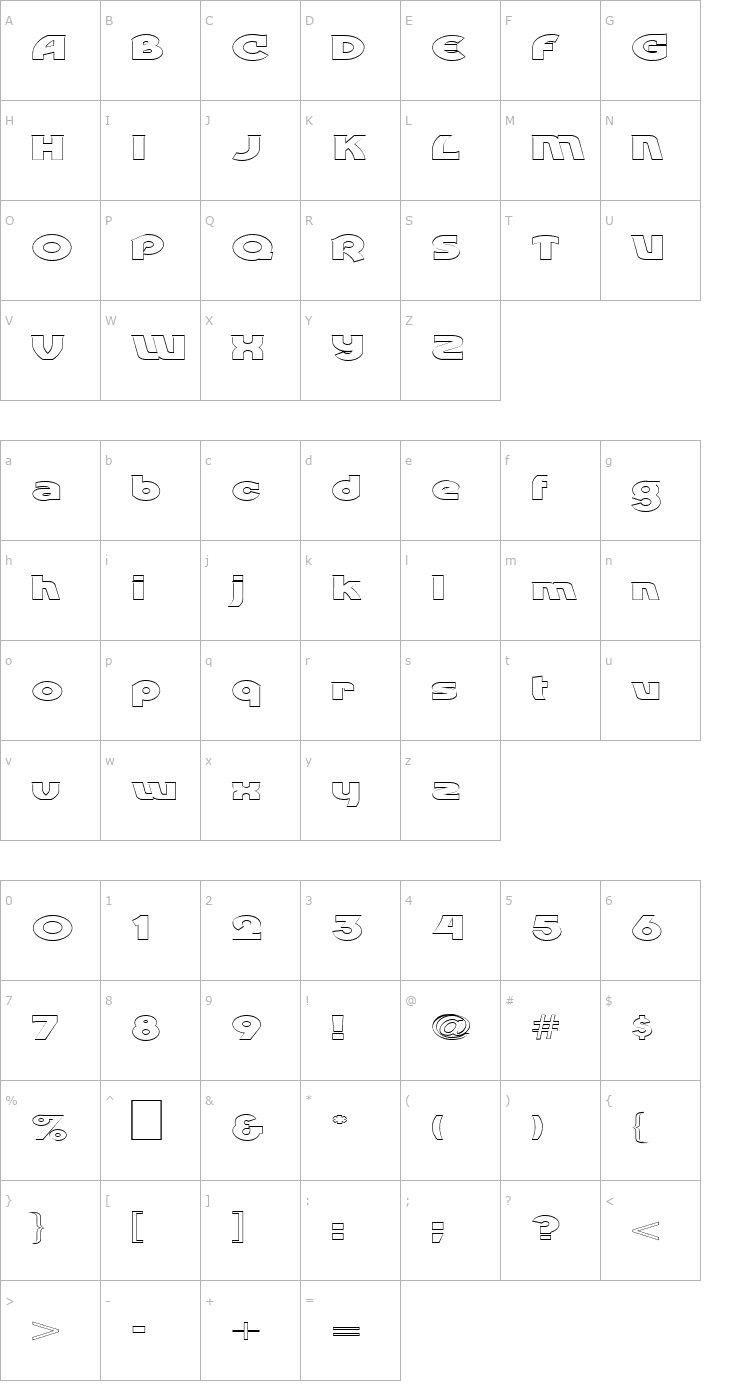 Character Map FZ JAZZY 52 HOLLOW EX Font