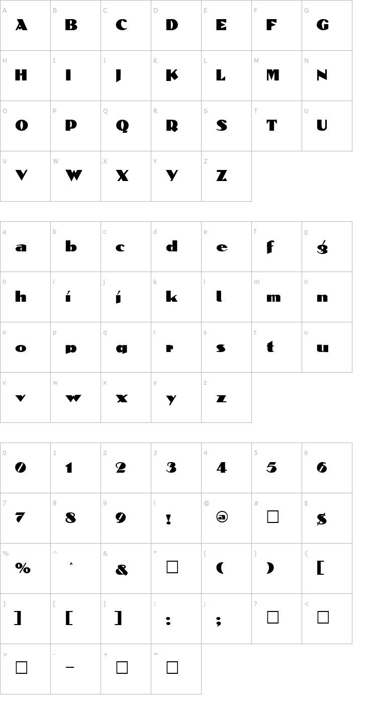 Character Map FZ JAZZY 53 Font