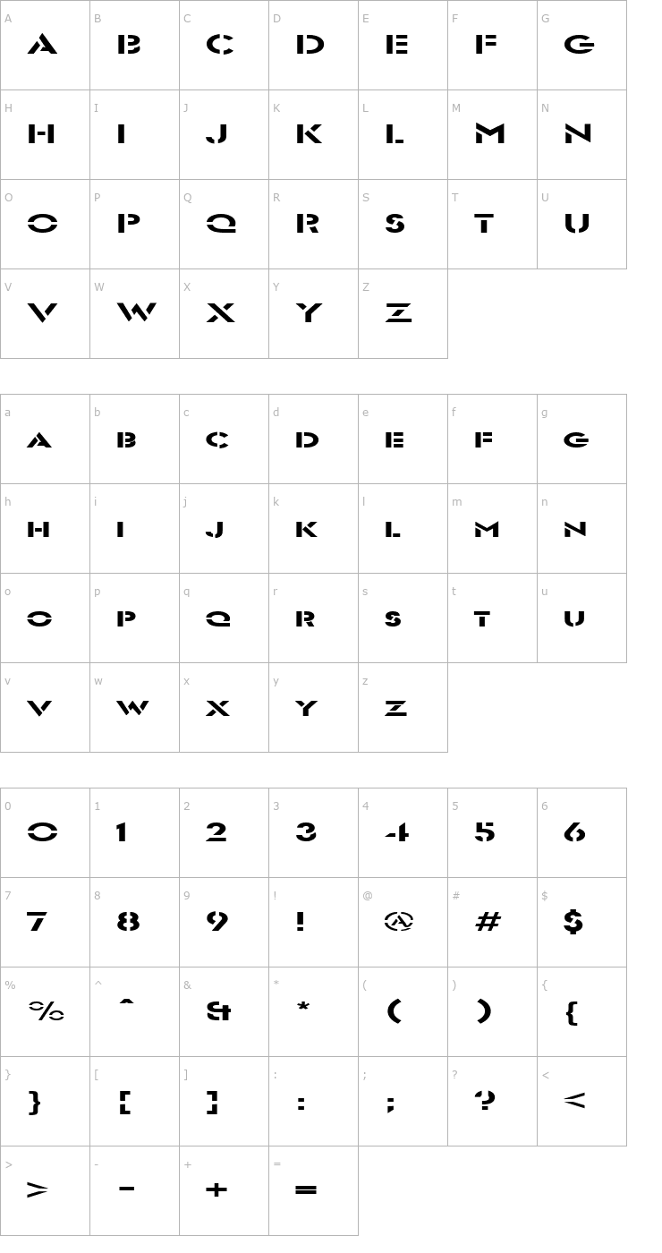 Character Map FZ JAZZY 54 EX Font