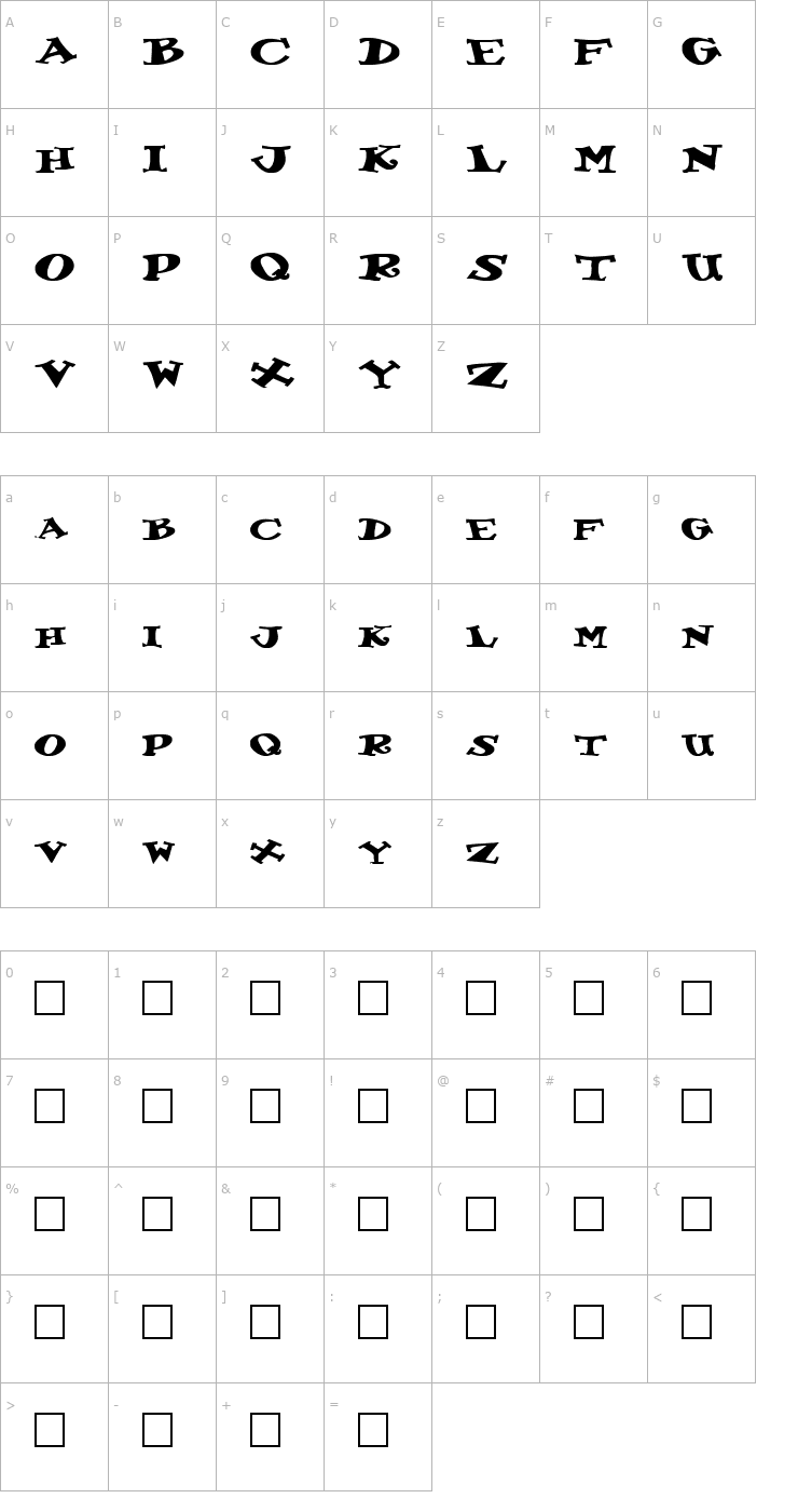 Character Map FZ JAZZY 55 EX Font