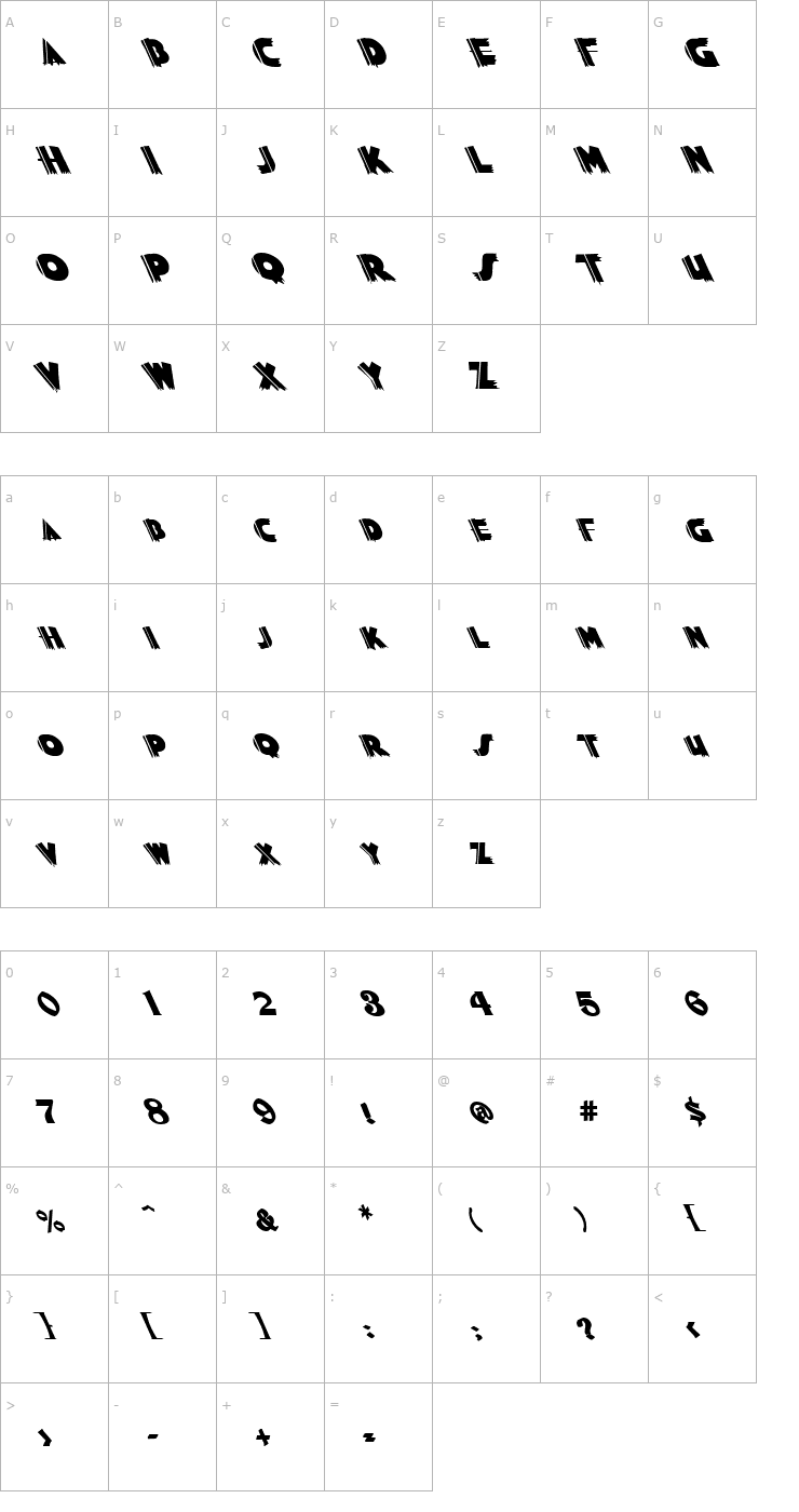 Character Map FZ JAZZY 56 LEFTY Font