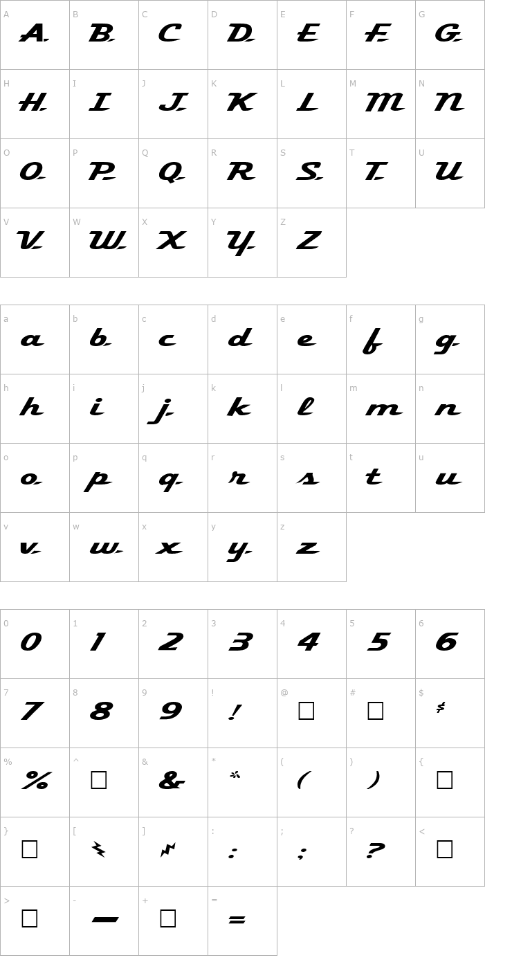 Character Map FZ JAZZY 58 EX Font