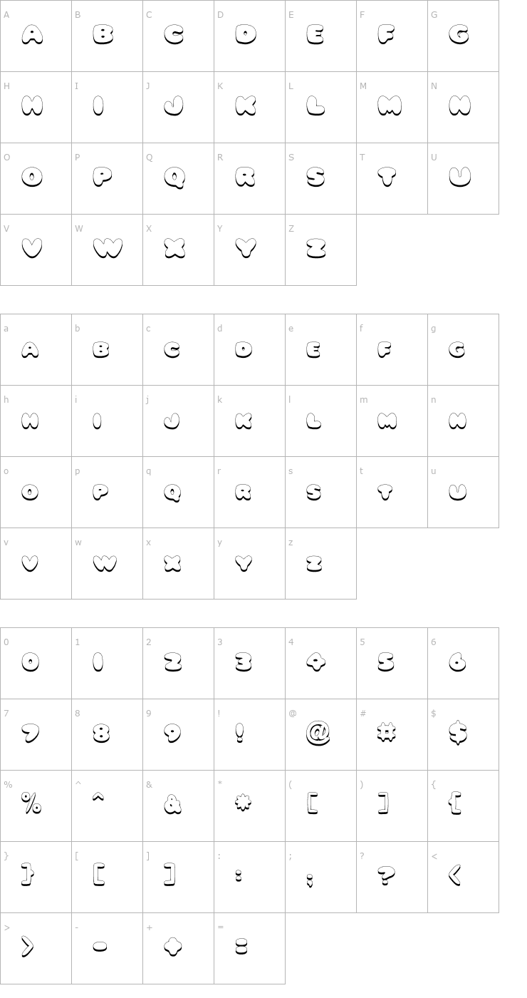 Character Map FZ JAZZY 59 3D2 Font