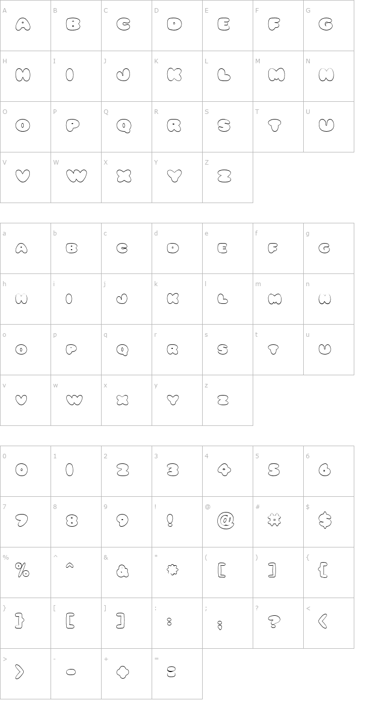 Character Map FZ JAZZY 59 HOLLOW Font