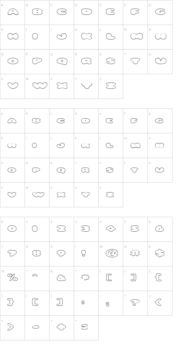 Character Map FZ JAZZY 59 HOLLOW EX Font