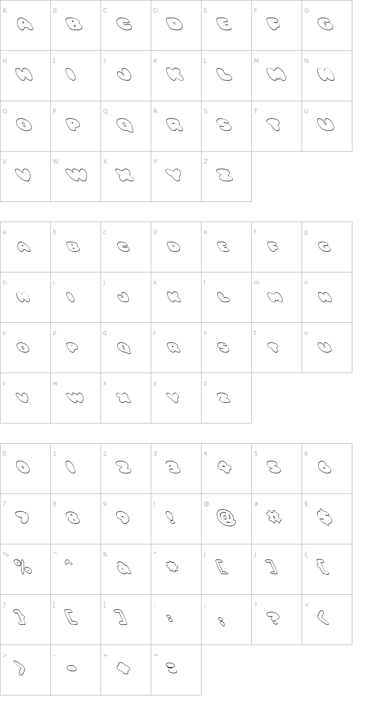 Character Map FZ JAZZY 59 HOLLOW LEFTY Font