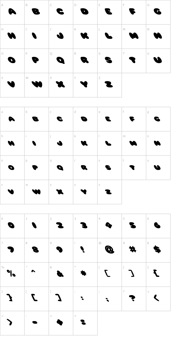 Character Map FZ JAZZY 59 LEFTY Font