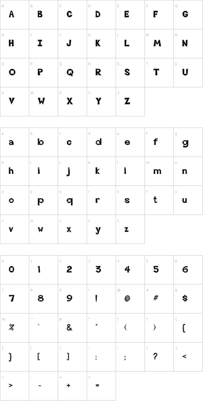 Character Map FZ JAZZY 7 CONTOUR Font
