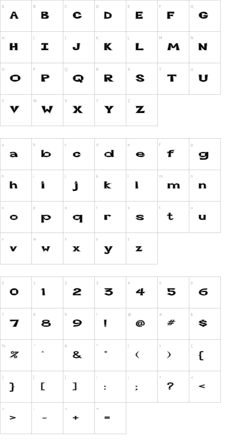 Character Map FZ JAZZY 7 CONTOUR EX Font