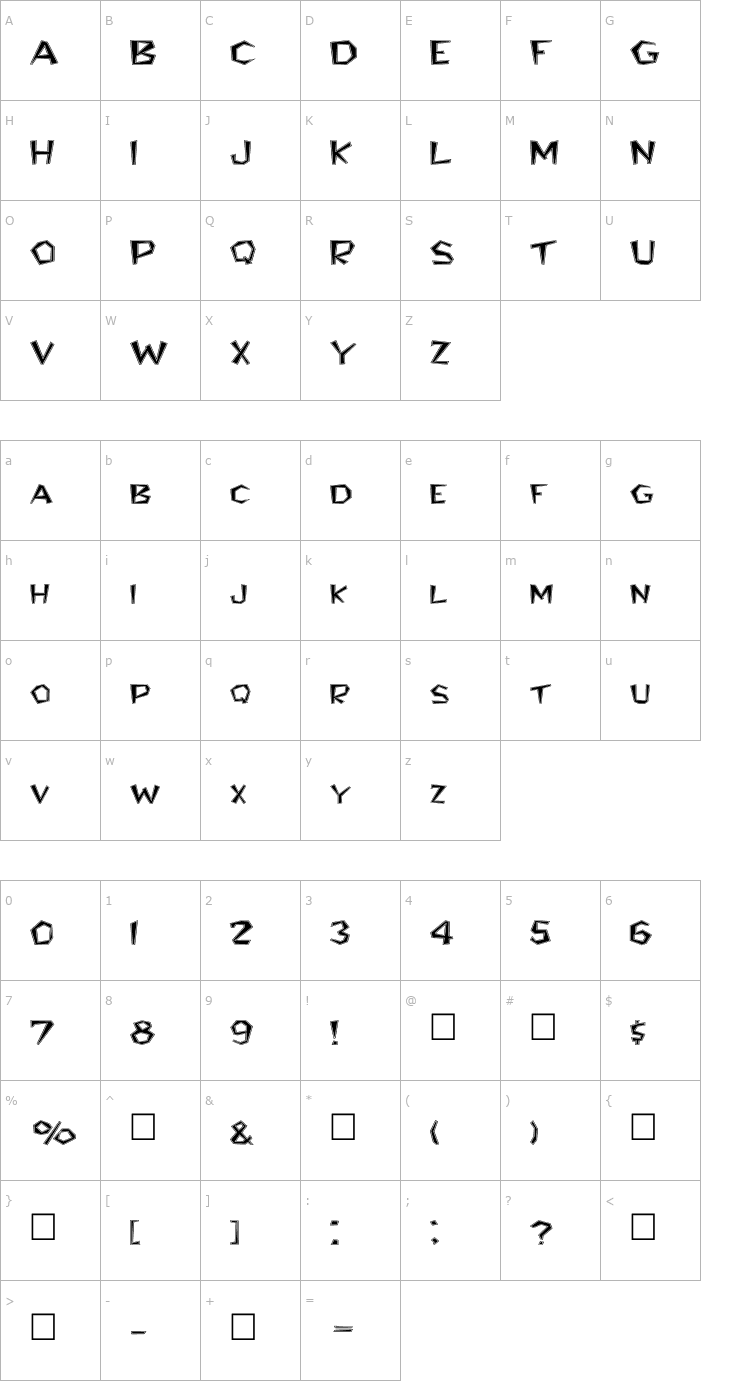 Character Map FZ JAZZY 8 CONTOUR EX Font