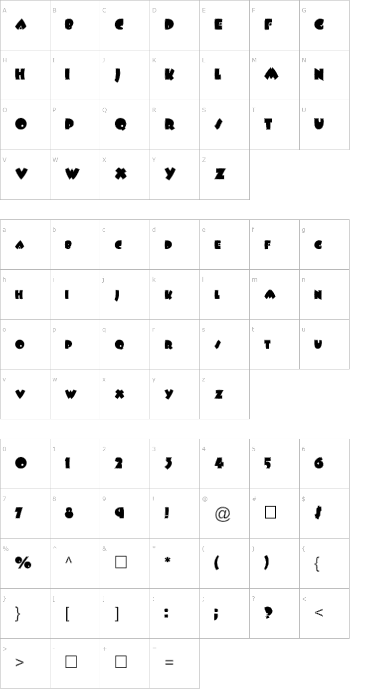 Character Map FZ JAZZY 9 CONTOUR Font