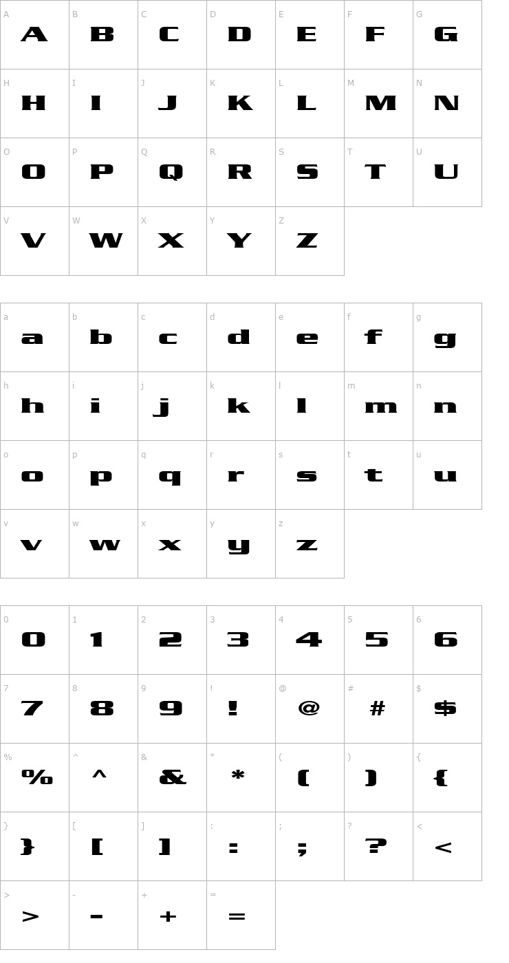 Character Map FZ ROMAN 11 EX Font