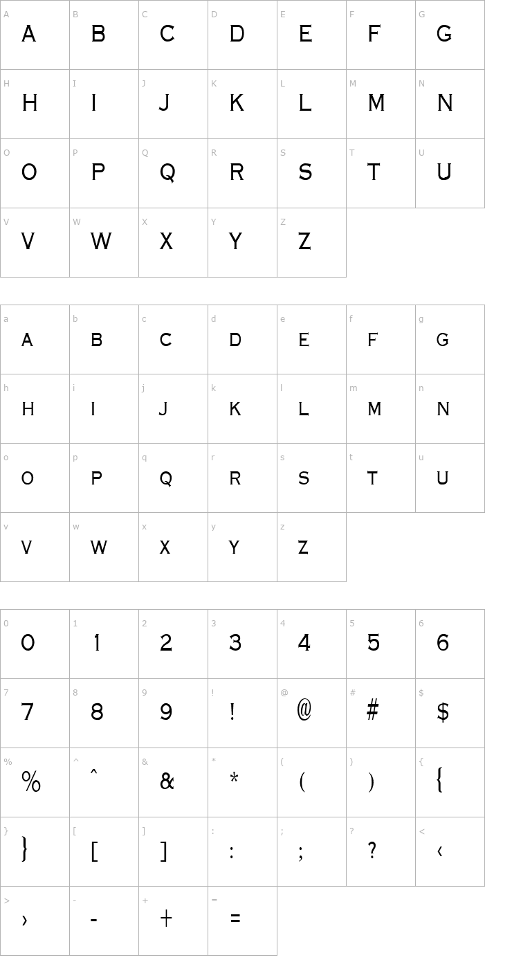 Character Map FZ ROMAN 13 COND Font