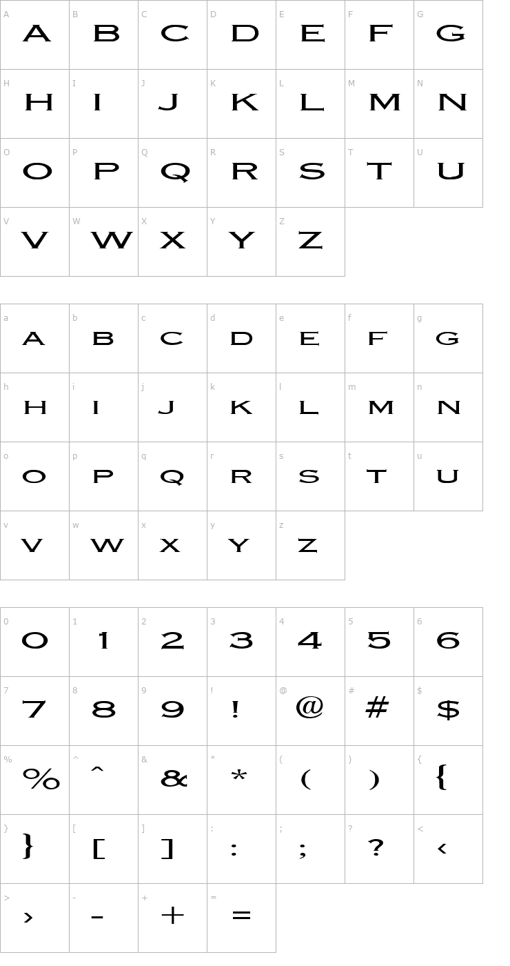 Character Map FZ ROMAN 13 EX Font