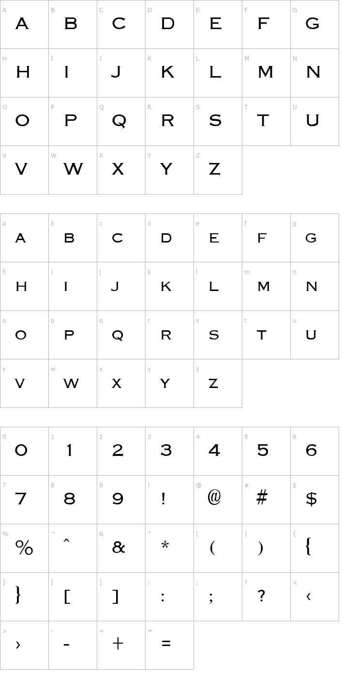Character Map FZ ROMAN 13 Font