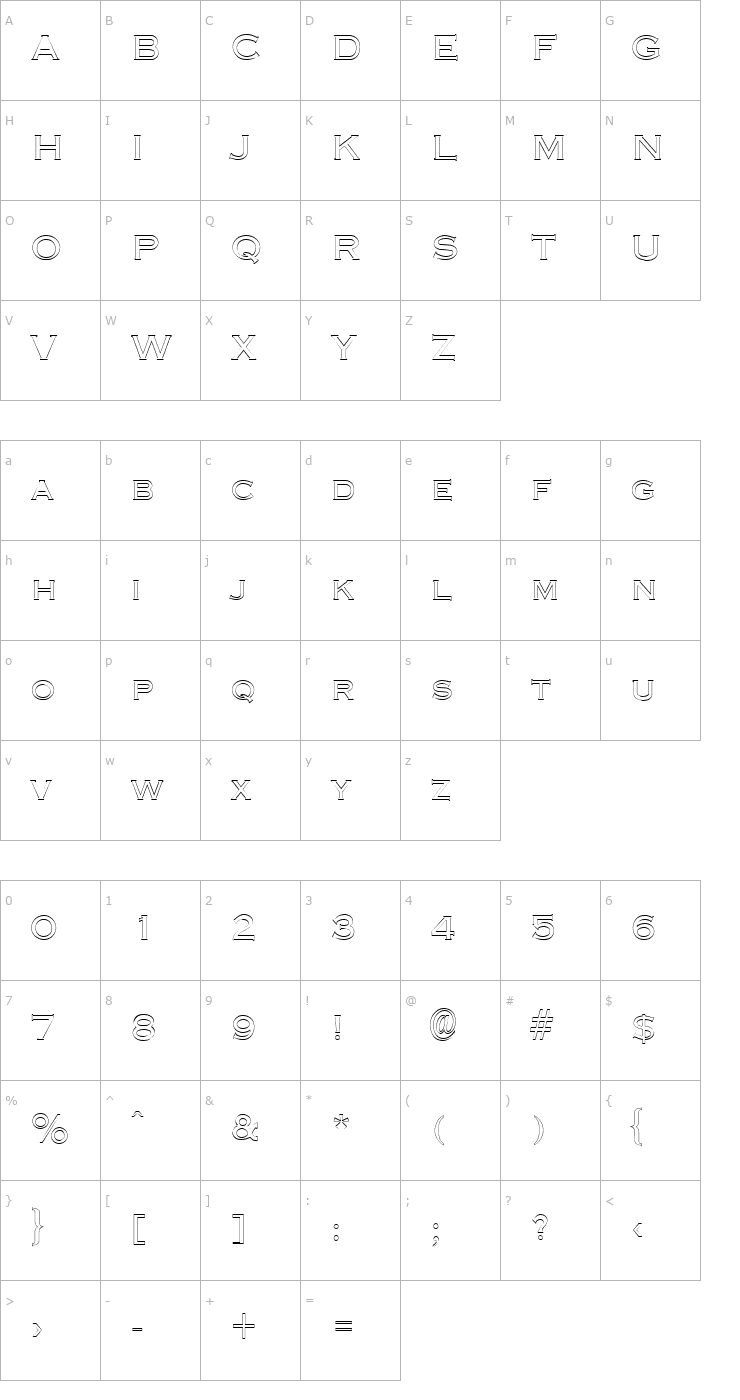 Character Map FZ ROMAN 13 HOLLOW Font