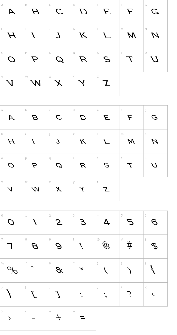 Character Map FZ ROMAN 13 LEFTY Font