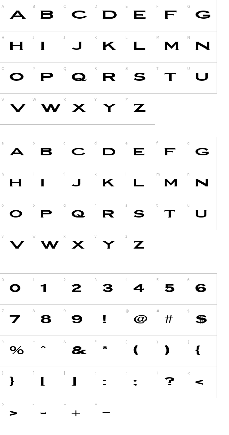 Character Map FZ ROMAN 14 EX Font